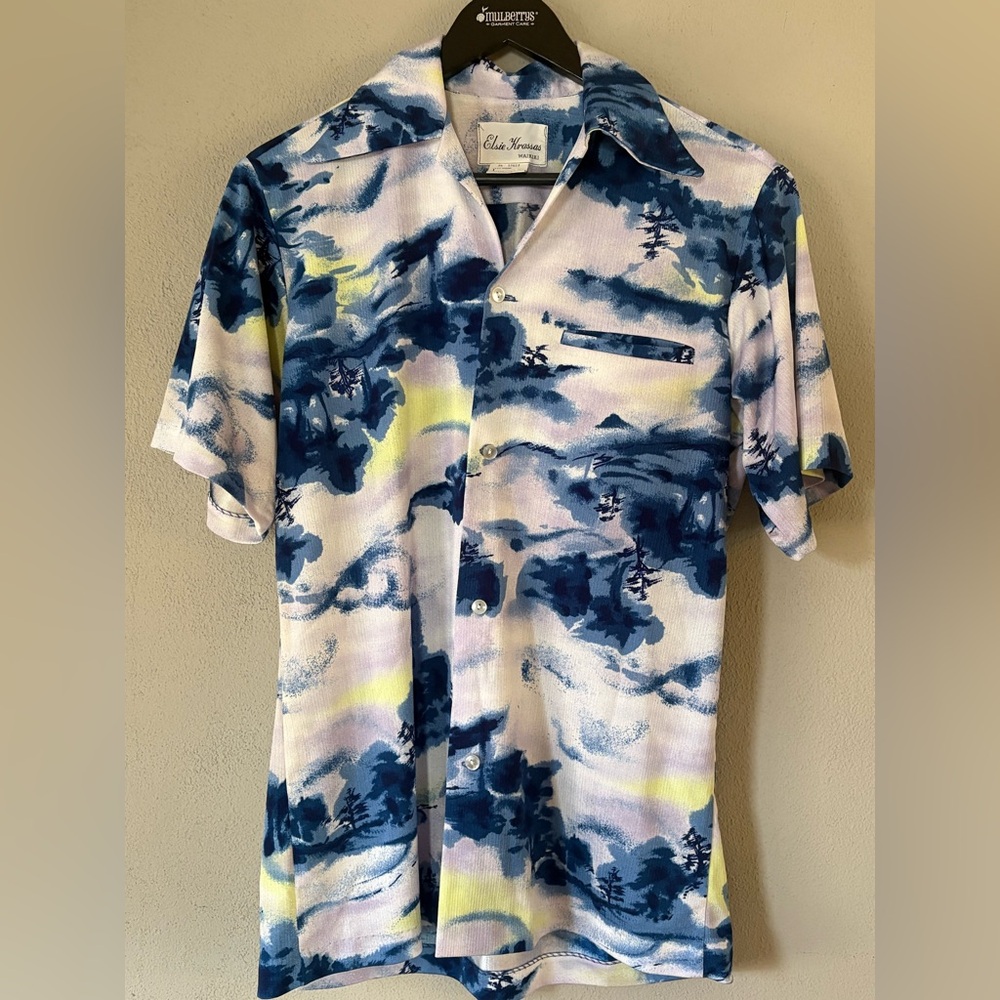 Vintage Elsie Krassas Waikiki Mens Polo Button Up Size Small 60s/70s Hawaiian